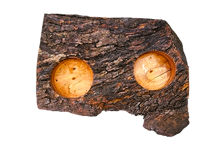 Natural Olive Wood Tealight Candle Holder Set For Two Candles.