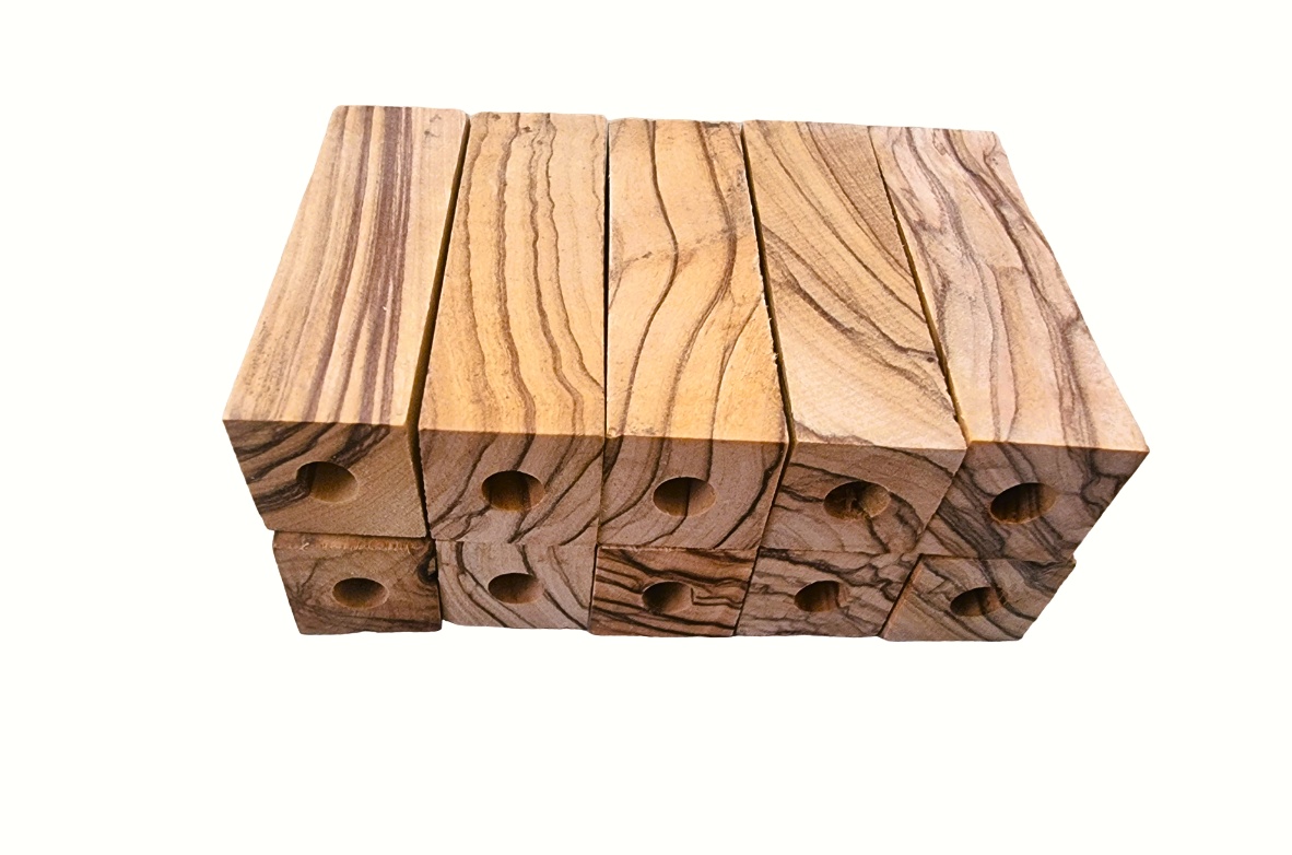 Ten Stacked Bethlehem Olive Wood Short Pen Blanks.