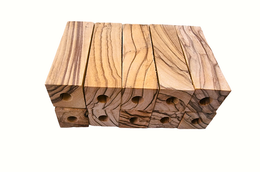 Ten Stacked Bethlehem Olive Wood Short Pen Blanks.