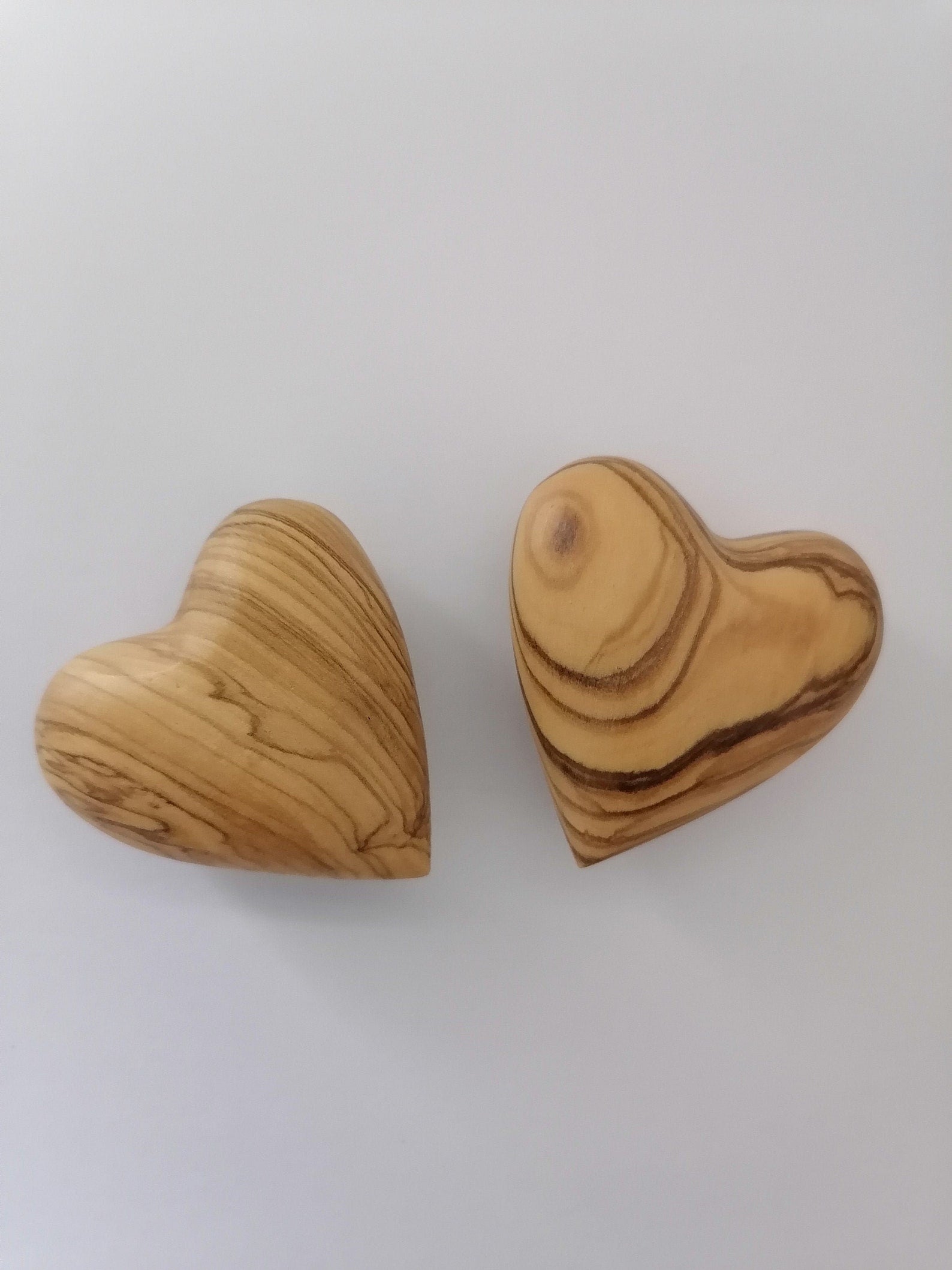 Two Hand Carved Olive Wood Hearts From Bethlehem.